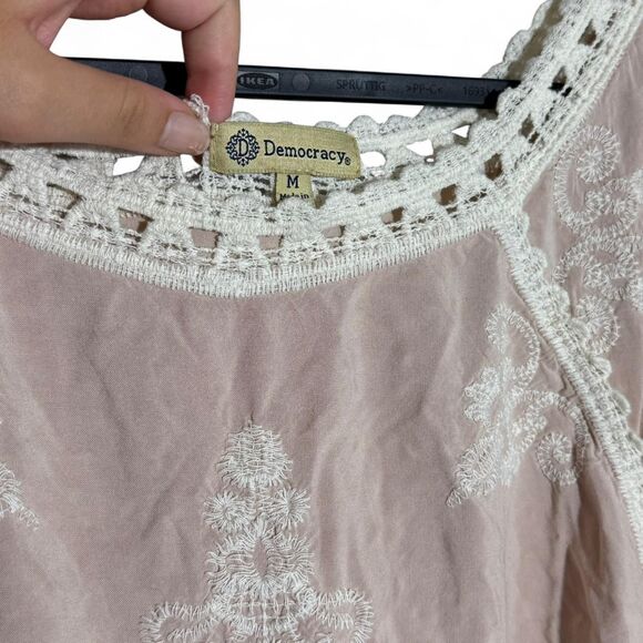 DEMOCRACY Raglan Sleeve Pink lace & crochet bell sleeve top | Fairycore | Size M - Picture 6 of 7